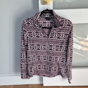 Lands' End Women's Burgundy and White Patterned Sweatshirt